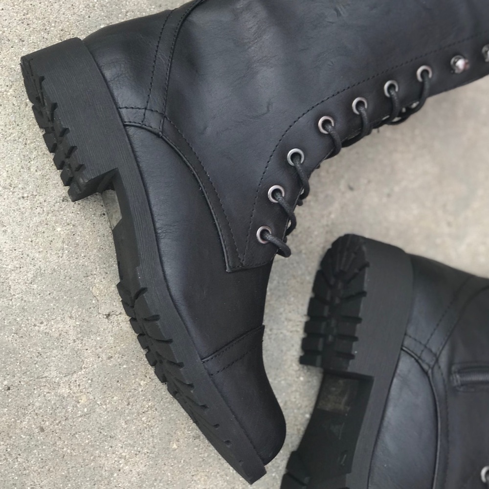 Combat Black Block Lug Heel Military Moto Boots 10 - Picture 8 of 8